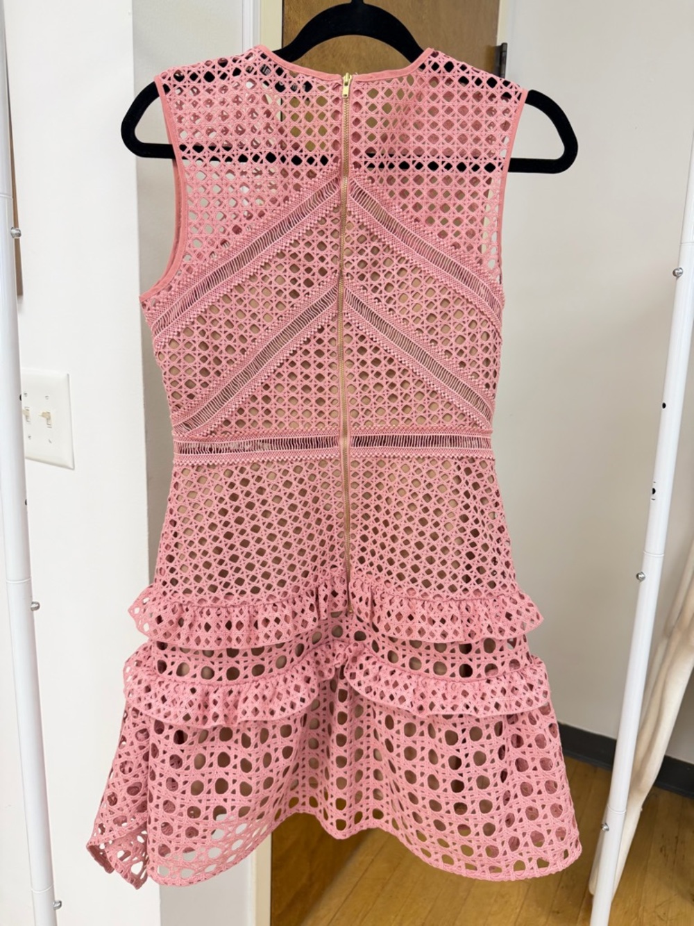 SELF PORTRAIT Cross Hatch Frill Mini Dress in Pink Sz 6 EUC Event Romantic Lux - Picture 15 of 16